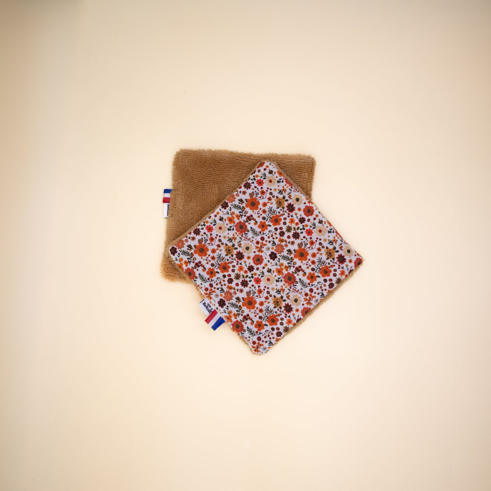 Coton lavable en éponge bambou de motif liberty brun